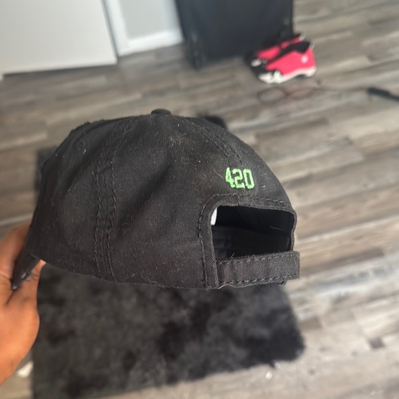 Black Distressed Cap with Green Patch - Picture 2 of 2
